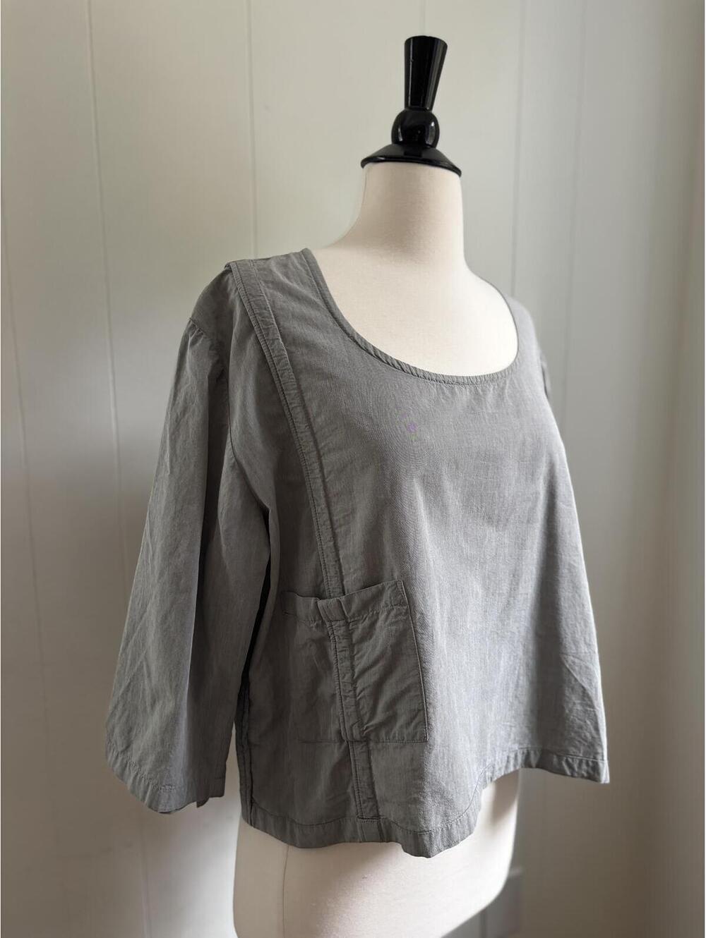 Rundholz Black Label Grey Linen Top Women's Size Large 3/4 Sleeve